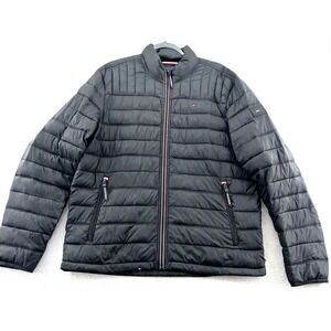 Tommy Hilfiger Jacket Mens Large Black Quilted Packable Puffer Washable Full Zip
